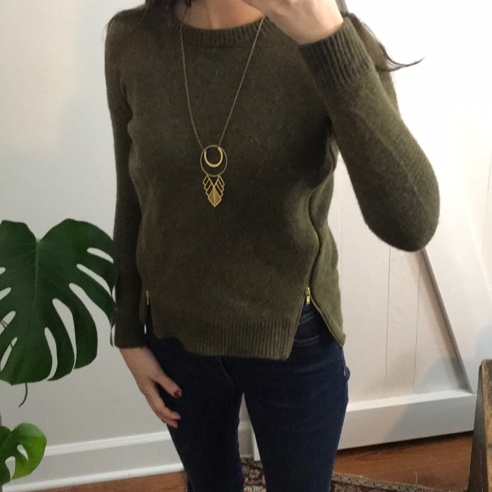 J crew xxs olive green zipper side sweater